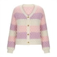 thumbnail image 1 of EchfiProm V Neck Sweaters Women Cute Cardigan Pink Knit Button down Colorblock Long Sleeve Outfits Sweater Coat, 1 of 4
