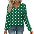 thumbnail image 1 of EchfiProm V-Neck Tops for Women Winter Relaxed Fit Long Sleeve Ladies T-Shirt Green, 1 of 7
