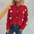thumbnail image 1 of EchfiProm V Neck Women Chunky Sweaters Fall Red Cardigan Long Sleeve Button down Casual Solid 3D Flower Sweater, 1 of 5