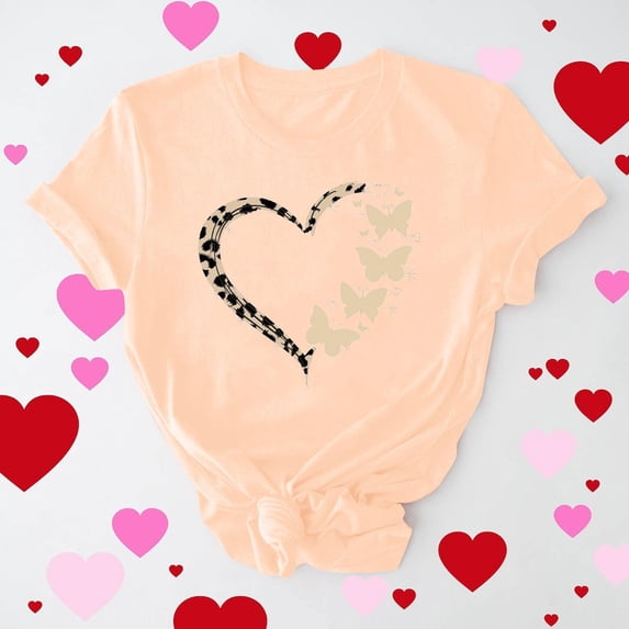 EchfiProm Valentine Day Shirts for Women Valentine Graphic Tee Summer Cute Love Heart Adults Plus Size Tops Short Sleeve