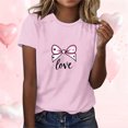 thumbnail image 1 of EchfiProm Valentine Day T shirts for Women Bow Print Graphic Tee Casual Short Sleeve Pink Cute Valentine Womens Shirts, 1 of 5