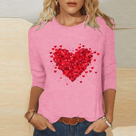 EchfiProm Valentine Shirts for Women Love Heart T-Shirt Valentines Day Plus Size Funny Pink Womens Top Elegant
