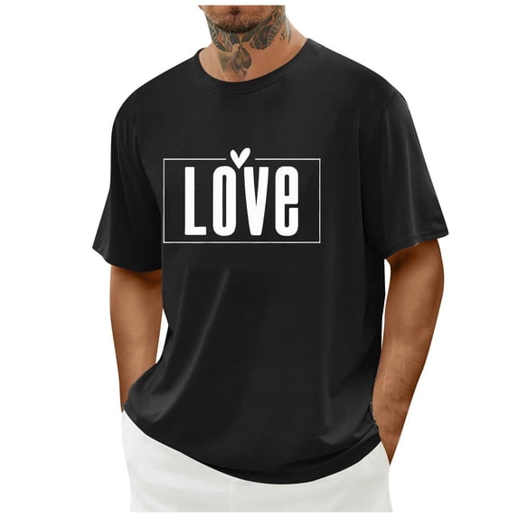 EchfiProm Valentine T shirts for Men Black Shirts Short Sleeve Love Crewneck Big and Tall Mens Tops XL
