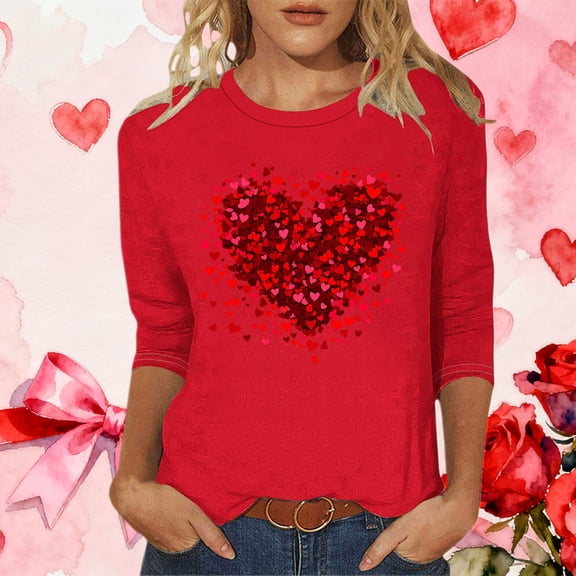 EchfiProm Valentines Day Shirts for Women Graphic Tees Casual Red Plus Size Elegant Valentine Ladies Tops