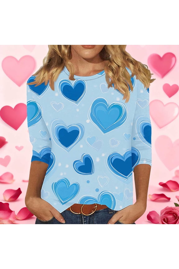Valentines Day Shirts for Women Love Heart Valentine T-Shirt Romantic Plus Size Womens Top Light Blue