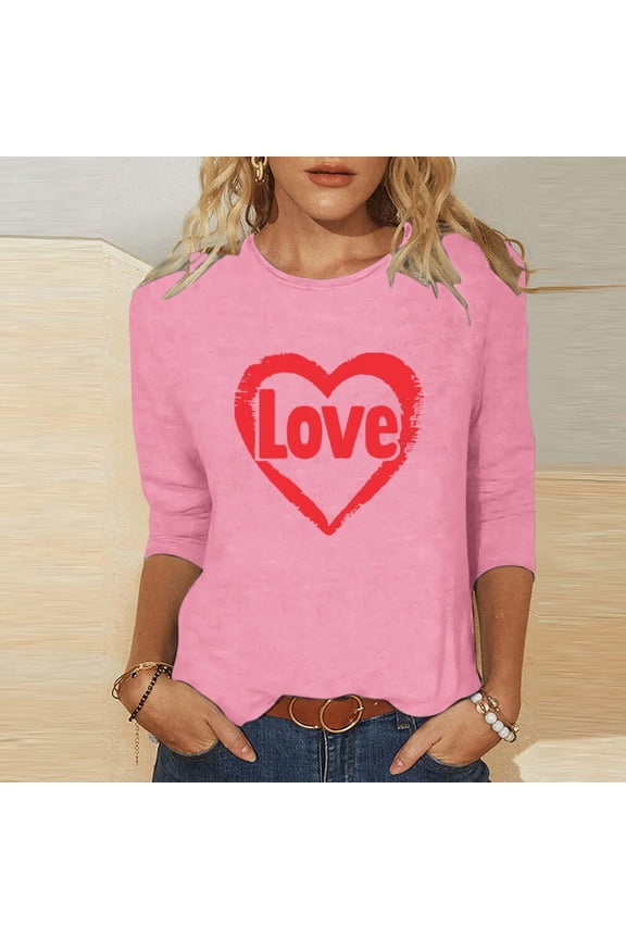 Valentines Day Shirts for Women Valentine T-Shirt Plus Size Romantic Love Heart Womens Top Casual