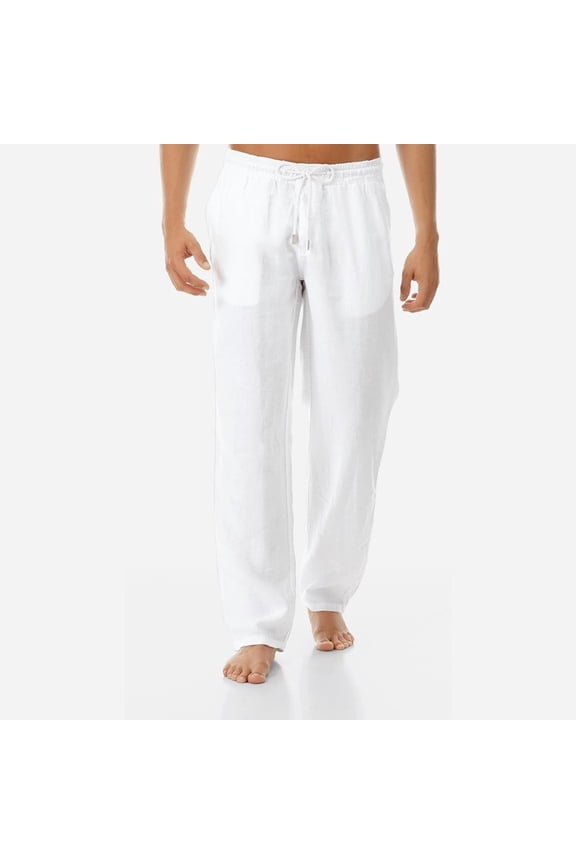 White Men Pants For Hot Weather Cotton Linen Sweatpants Pants Elastic Waist Long Boho Pants Men XXL