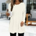 thumbnail image 1 of EchfiProm White Shirts for Women Crew Neck Long Sleeve Tunic Tops Winter Ribbed Blouse Solid Ladies Loose, 1 of 8