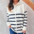 thumbnail image 1 of EchfiProm White Sweaters Women Fall V Neck Cardigan Knit Striped Office Long Sleeve Button down Sweater Coat, 1 of 4
