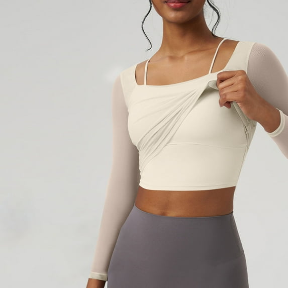 EchfiProm White Tops for Women Yoga Sports Pullover Y2k Workout Long Sleeve Square Neck Slim Fit Womens Undershirts with Built in Bra