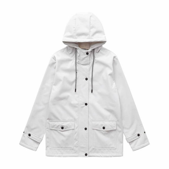 EchfiProm White Waterproof Softshell Jacket Women Heavyweight Hiking Windproof Hooded Zip-up Coat