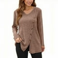 thumbnail image 1 of EchfiProm Winter Sweaters Women Ribbed Brown V Neck Pullover Knit Comfy Solid Long Sleeve Tunic Sweater Top, 1 of 7