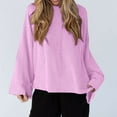 thumbnail image 1 of EchfiProm Winter Tops for Women Bell Sleeve Long Sleeve Pullover Loose Crew Neck Solid Purple Ladies Sweater, 1 of 5