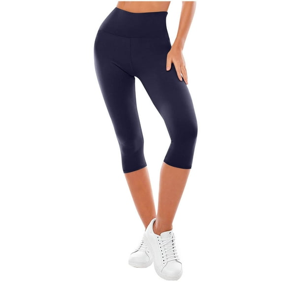 EchfiProm Women Capri Leggings Navy Sports Workout High Waist Elastic Waist Pants XL