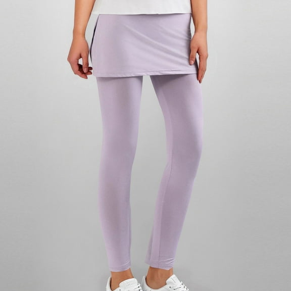 EchfiProm Women Cropped Leggings Purple Gym High Waisted Running Elastic Waist Pants M