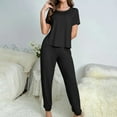 thumbnail image 1 of EchfiProm Women Pajamas Summer Black Short Sleeve Shirts Long Pants Sleepwear Sets L, 1 of 7