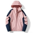 thumbnail image 1 of EchfiProm Women Softshell Jacket with Hood Watermelon Red Zip-up Travel Mid-Weight Hooded Windproof Multipocket Coat, 1 of 3