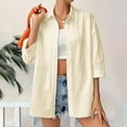 thumbnail image 1 of EchfiProm Womens 3/4 Sleeve Shirts Button down Tops Collared Lapel Pullover Beige Elegant Trendy for Ladies, 1 of 9