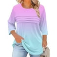 thumbnail image 1 of EchfiProm Womens 3/4 Sleeve Tops Plus Size Shirts Crew Neck Tunic Blouse Watermelon Red Gradient for Women Pleated, 1 of 5
