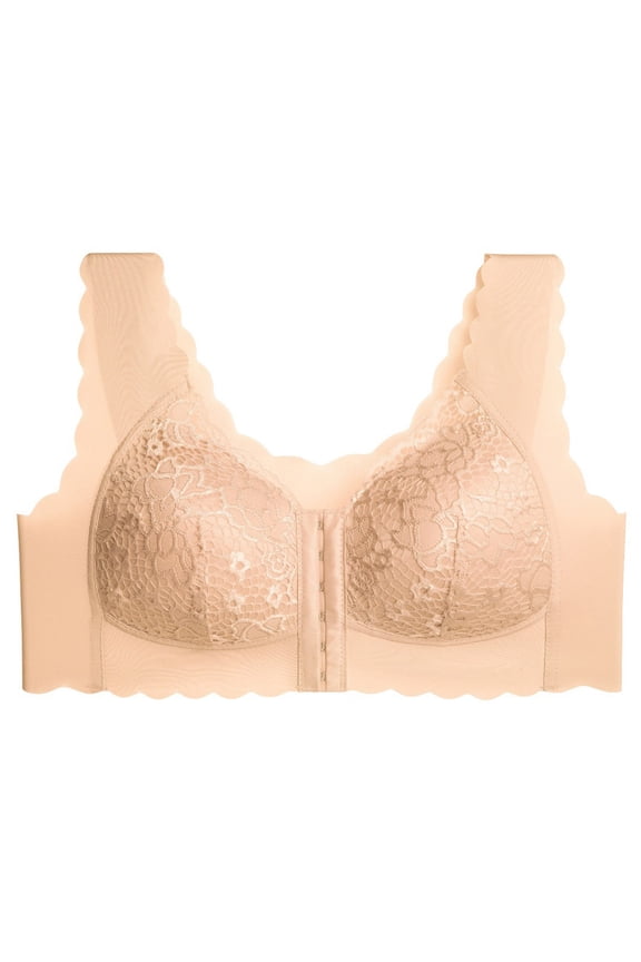 Womens Back Smoothing Bras Yellow Plus Size Padded Front Closure Bras for Ladies Full Figure 32CDE