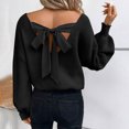 thumbnail image 1 of EchfiProm Womens Black Tops Knitting Cotton Relaxed Fit V-Neck Long Sleeve Solid Sweater for Women Fall, 1 of 8