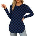 thumbnail image 1 of EchfiProm Womens Blue Tops Fall Blouse Plaid Long Sleeve Crew Neck Shirts for Womens, 1 of 2