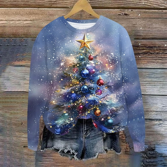 EchfiProm Womens Christmas Sweatshirts Pullover Sweatshirt Crewneck Holiday Xmas Snowman Long Sleeve Vintage Shirts for Ladies