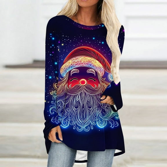 EchfiProm Womens Christmas Tunic Tops Fall Dressy Casual Graphic Long Sleeve Reindeer Shirts for Ladies Xmas
