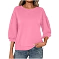 thumbnail image 1 of EchfiProm Womens Crew Neck Sweatshirts Basic 3/4 Sleeve Tops Pink Pullover Solid Loose for Women, 1 of 8