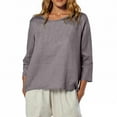 thumbnail image 1 of EchfiProm Womens Fall Shirts Crew Neck Gray Tops Solid Blouse Loose Cotton Linen for Ladies Long Sleeve, 1 of 8