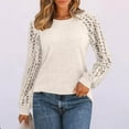 thumbnail image 1 of EchfiProm Womens Fall Tops Beige T-Shirts Ribbed Long Sleeve Lace Sleeve Pullover Loose Solid for Women, 1 of 6