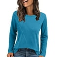 thumbnail image 1 of EchfiProm Womens Fall Tops Sky Blue T-Shirts Basic Long Sleeve Crew Neck Pullover Solid for Ladies, 1 of 8