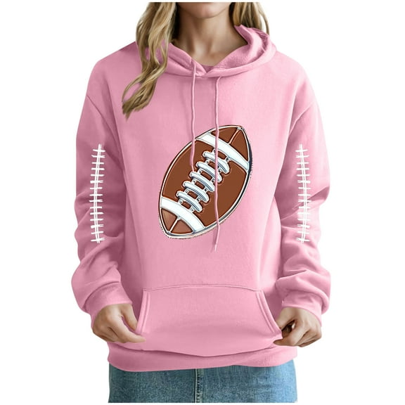 EchfiProm Womens Football Sweatshirt Pink with Pockets Hoodies Hooded Long Sleeve Pullover Tops for Womem