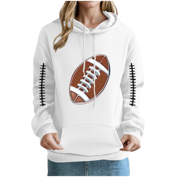 EchfiProm Womens Football Sweatshirts Hooded Hoodies Comfy with Pockets Pullover Long Sleeve Tops for Womem White