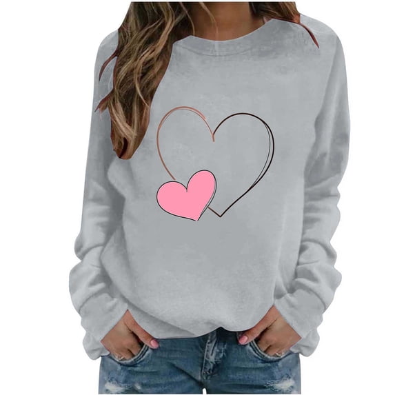 EchfiProm Womens Graphic Sweatshirts Crewneck Pullover Christmas Long Sleeve Valentine Day Cute Tops for Adults Heart