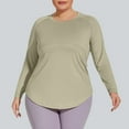 thumbnail image 1 of EchfiProm Womens Green Workout Tops Plus Size Shirts Crew Neck Fall Blouse Long Sleeve Solid Sports for Ladies, 1 of 4