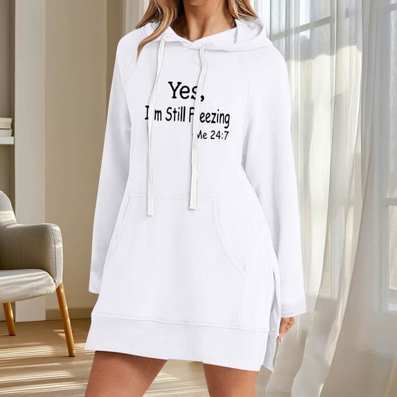 EchfiProm Womens Hooded Sweatshirt White Pullover Hoodies with Pockets Cute Letter Long Sleeve Tunic Tops for Ladies