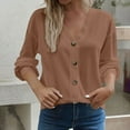 thumbnail image 1 of EchfiProm Womens Khaki Tops Relaxed Fit V-Neck Fall Button down Long Sleeve Shirt for Ladies, 1 of 8