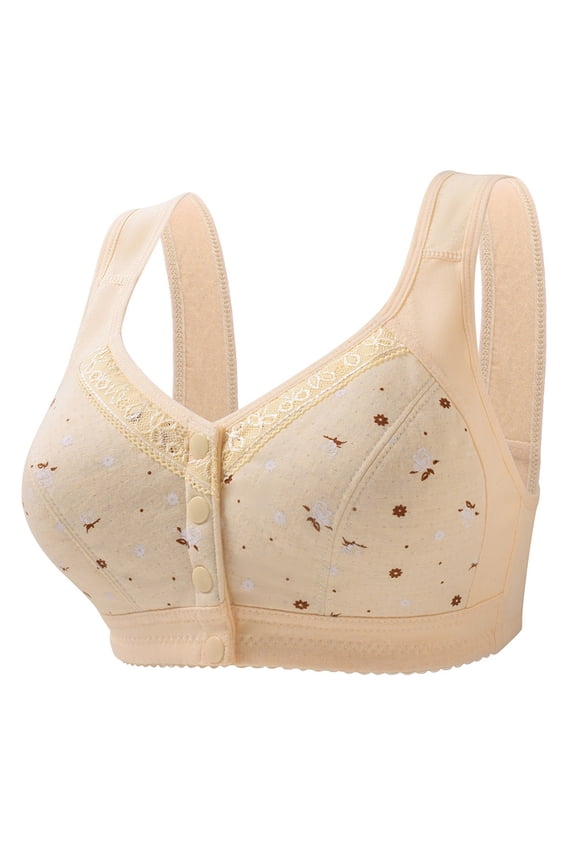 Womens Lace Bras Plus Size Beige Full Figure Front Closure Bras for Ladies Back Smoothing 44BC