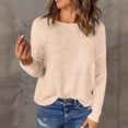 thumbnail image 1 of EchfiProm Womens Long Sleeve Tops Beige Fall Solid Crew Neck T-Shirt for Ladies Relaxed Fit, 1 of 8