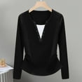 thumbnail image 1 of EchfiProm Womens Long Sleeve Tops Black Fall V-Neck Solid Shirt for Ladies Relaxed Fit, 1 of 3