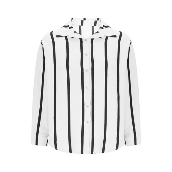 EchfiProm Womens Long Sleeve Tops Collared Shirts Button down Fall Lapel Striped Pullover Black for Women