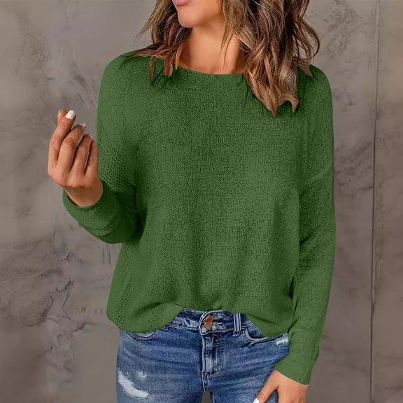 EchfiProm Womens Long Sleeve Tops Relaxed Fit Green Casual Solid T-Shirt for Women