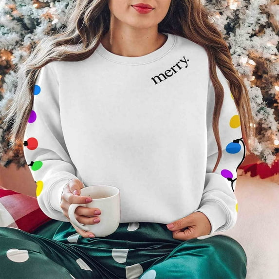EchfiProm Womens Merry Christmas Sweatshirts Funny Sweatshirt Pullover Merry Bright Xmas Festive Long Sleeve Tops for Women