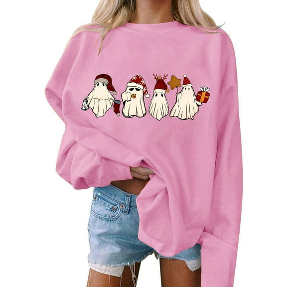 EchfiProm Womens Merry Christmas Sweatshirts Pullover Sweatshirt Xmas Christmas Tree Long Sleeve Soft Oversized Tops for Women