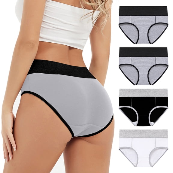 EchfiProm Womens Panties White 4PC Polyester Breathable Comfortable Plus Size Period XL