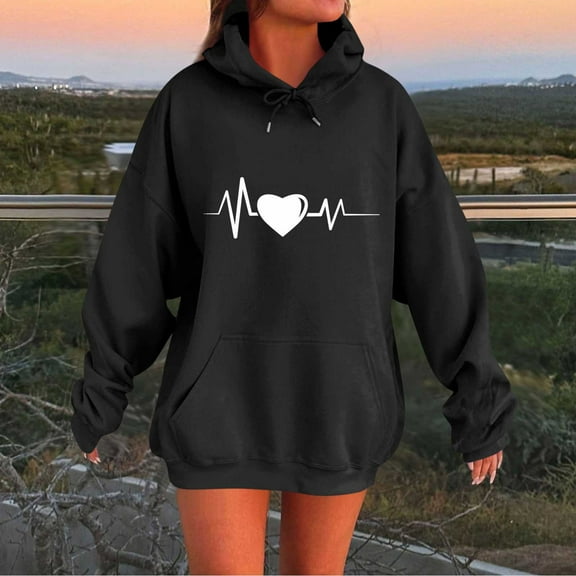 EchfiProm Womens Pullover Sweatshirts Black Hoodies with Pockets Oversized Cute Hooded Tunic Tops for Womem Graphic