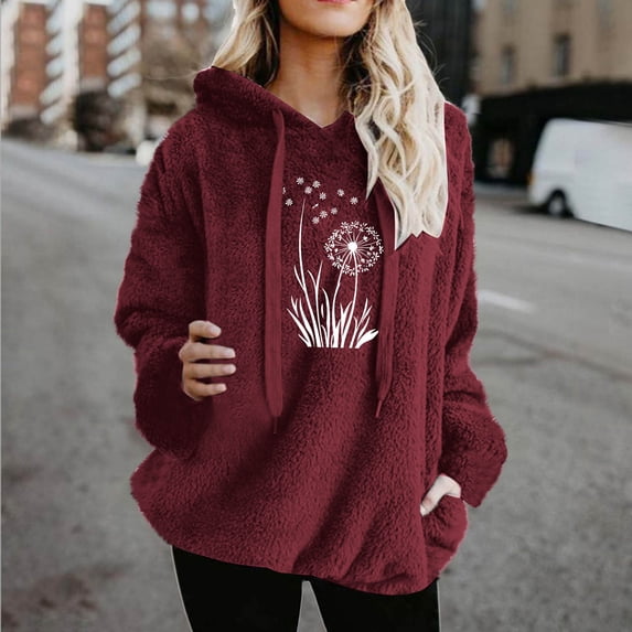 EchfiProm Womens Red Sweatshirt with Pockets Fall Hoodies Pullover Hooded Graphic Long Sleeve Fleece Tops for Womem Oversized