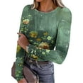thumbnail image 1 of EchfiProm Womens Ribbed Tops Slim Trendy Long Sleeve Crew Neck Floral T-Shirt for Ladies, 1 of 8
