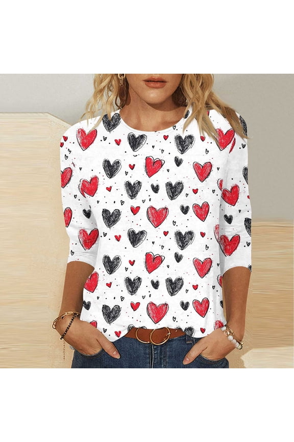Womens Shirts Love Heart Graphic Tees Valentine Plus Size Gifts White Romantic Tops for Ladies